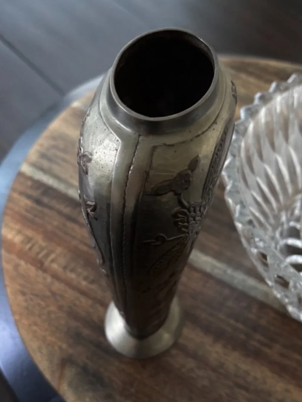Vintage Solid Brass Indian Vase Raised Birds Floral Design